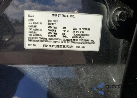2025 Tesla Model Y from USA, damaged, VIN 7SAYGDEDXSF227639